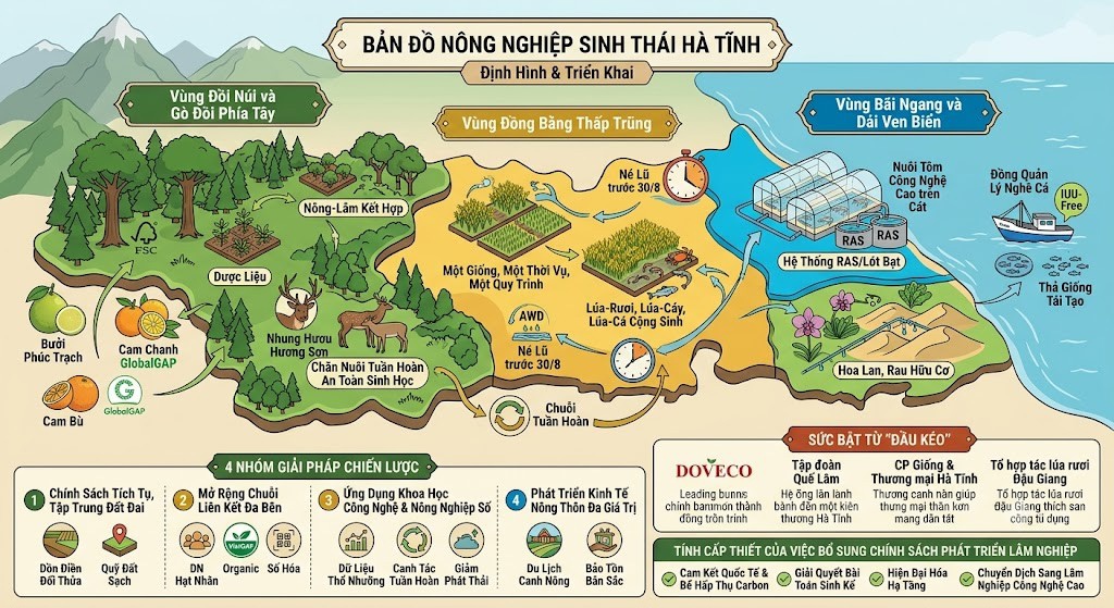BẢN ĐỒ NÔNG NGHIỆP SINH THÁI HÀ TĨNH: ĐỊNH HÌNH ĐÃ RÕ, TRIỂN KHAI NHƯ THẾ NÀO; CƠ CHẾ, CHÍNH SÁCH, NGUỒN LỰC