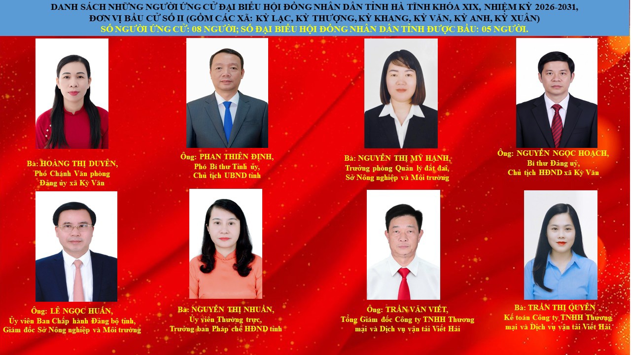 Danh sách các ứng cử viên đại biểu Hội đồng nhân dân tỉnh tại đơn vị bầu cử số 02