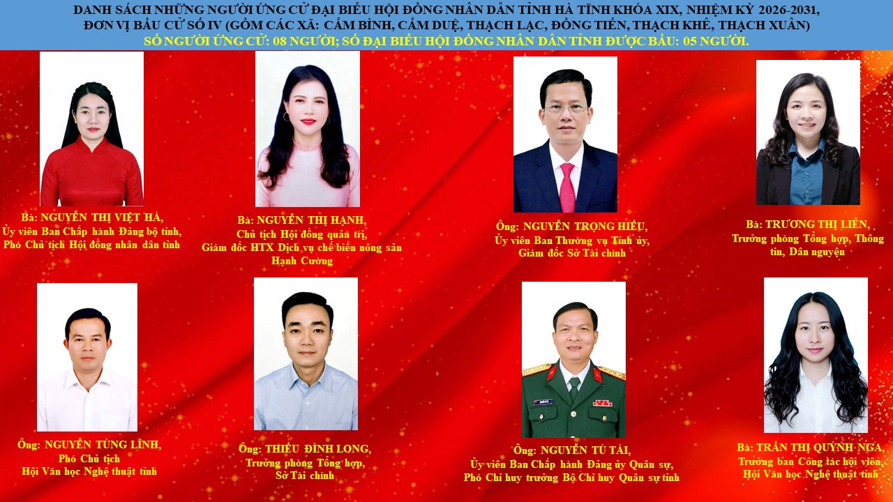 Danh sách các ứng cử viên đại biểu Hội đồng nhân dân tỉnh tại đơn vị bầu cử số 04