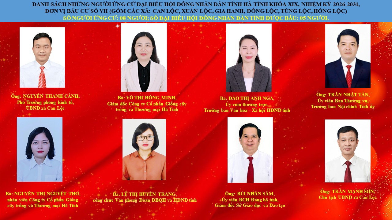 Danh sách các ứng cử viên đại biểu Hội đồng nhân dân tỉnh tại đơn vị bầu cử số 07