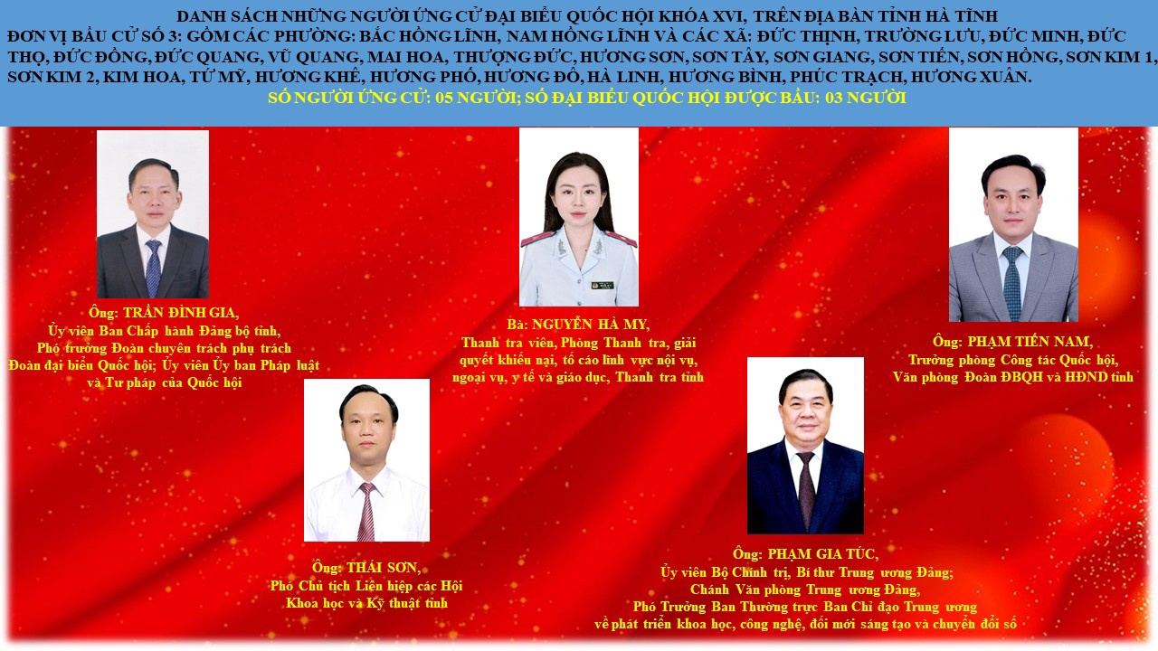 Danh sách các ứng cử viên đại biểu Quốc hội khóa XVI ứng cử trên địa bàn tỉnh Hà Tĩnh tại đơn vị bầu cử số 03